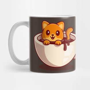 Cute Cat Swimming in Coffee Cartoon Mug